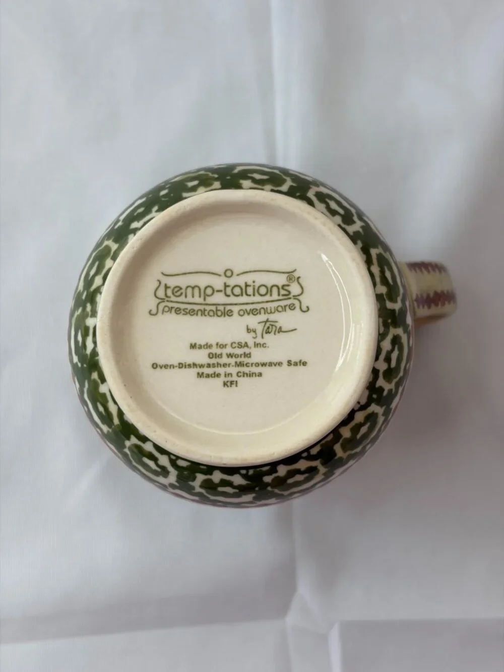Temp-tations by Tara Old World Green Mini Pitcher Creamer Floral 3.5